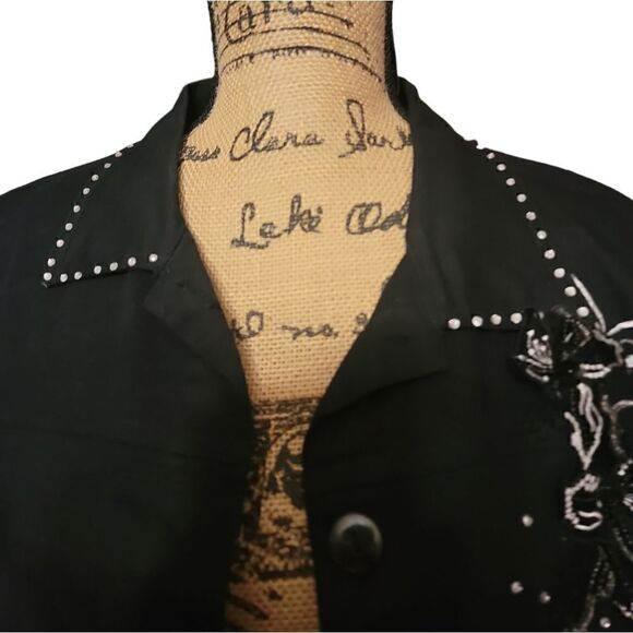 Embroidered Black Studded Jacket Size L - Picture 5 of 7